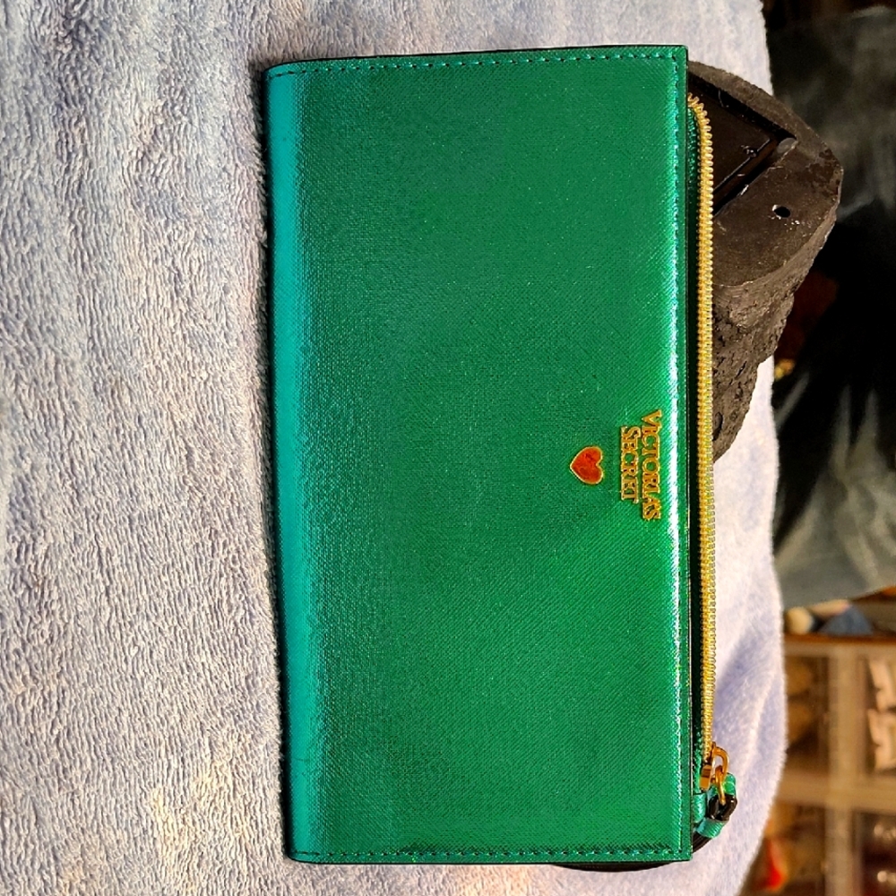 Victoria's Secret Teal Wallet with Gold Accents